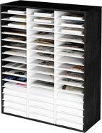 EasyPAG Mail Organizer Countertop, Wood Literature Organizer with Adjustable Shelves, Student Classroom Mailbox for School, Desktop Paper Sorter for Office Home, 48 Compartments, Black/White