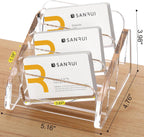 SANRUI Acrylic Business Card Holder for Desk, 3 Tier Clear Tilt Business Name Card Display Holders Stand Storage Organizer Fits 180 Business Cards (Horizontal, 3-Slot)