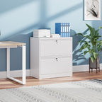 Metal 2 Drawer Lateral File Cabinet with 2 Lock - Wide Filing Cabinet for Letter/Legal/F4/A4 Hanging Files - Includes Business Card Holder,Home Office School Storage,White