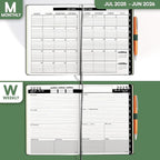 Ensight 2025-2026 HARDCOVER Leather Planner Weekly & Monthly - 6.5x8.5 Inches - Academic Planner Business Personal or Student - Pen Holder, Thick Paper, July 2025 - June 2026 (Green)