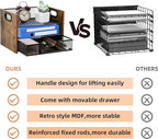 Wood Desk Organizer - 3-Tier Desktop File Organizer with Drawer, Wooden Paper Tray, Office Desk Organzier and Accessories for Papers, Mail, Notebooks, Stationery