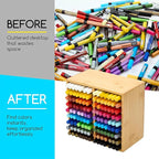 MEEDEN Bamboo Marker Holder Organizer: Holds 126 Pens with 18 Compartments- Art Supply Storage & Holder for Alcohol Markers，Pens，Pencils