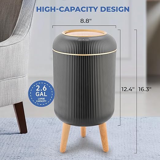 Pukomc Smart Sensor Wastebasket, Convenient and Hygienic Easy to Use, Technology Sensor Waterproof Wastebasket Plastic Trash can for Kitchen, Bathroom, Bedroom, Living Room, Office and Outdoor Black