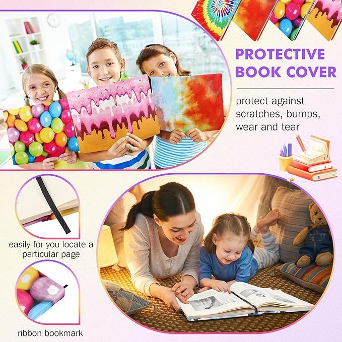 Sherr 14 Pack Stretchable Book Covers Reusable Jumbo Bookcloth 9" x 11" Durable Washable Back to School Book Cover Protector for Most Hardcover Books Textbooks(Multicolor,Modern)