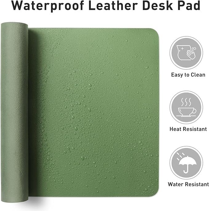Aothia Leather Desk Pad Protector, Mouse Pad, Office Desk Mat, Non-Slip PU Leather Desk Blotter, Laptop Desk Pad, Waterproof Desk Writing Pad for Office and Home (36" x 17", Olive Green)