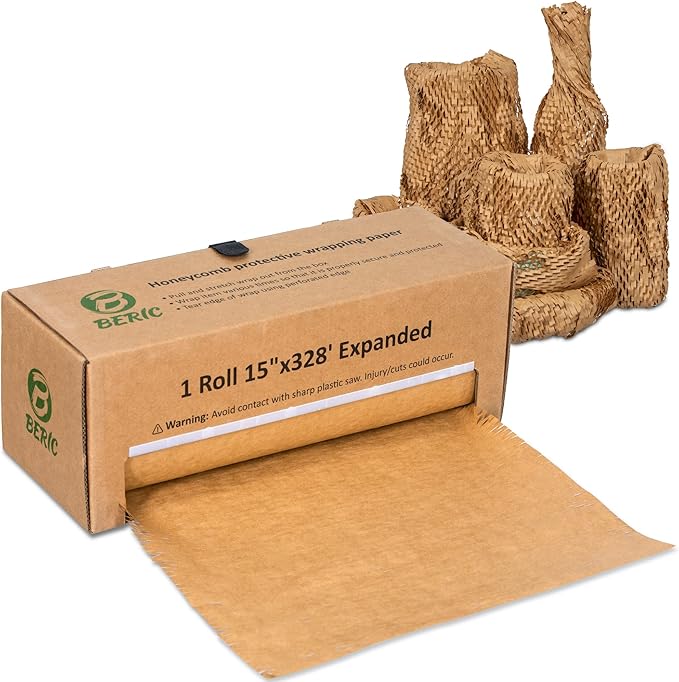 Beric Honeycomb Paper Cushioning Wrap - Packing - Shipping Supplies - Packing Paper - Boxes For Packaging - Alternative To Bubble Wrap Roll - Packing Paper For Moving - 15" X 328'
