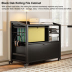 HSH Rolling Lateral File Cabinet with Storage Drawer, Black Mobile Filing Cabinet for Legal/Letter Size, Wood Metal Printer Stand with Shelves, Wheels & Hanging File Folder for Home Office Desk, 33 In