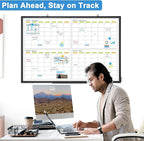 Dry Erase Calendar For Wall 4 Month, WALGLASS 36" x 24" Large Double-sided White Board Calendar, Dry Erase Monthly Planner Board, Black Aluminum Frame Hanging Wall Mounted Board for Office Home School