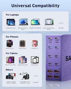 Charging Station (600W),12-Port USB C Charger Block with Dual 100W PD USB-C Fast Charging Station Hub for MacBook Pro/Air/All iPad iPhone 17/16 15/14/13/Pro Max/Samsung Galaxy Note(Purple)