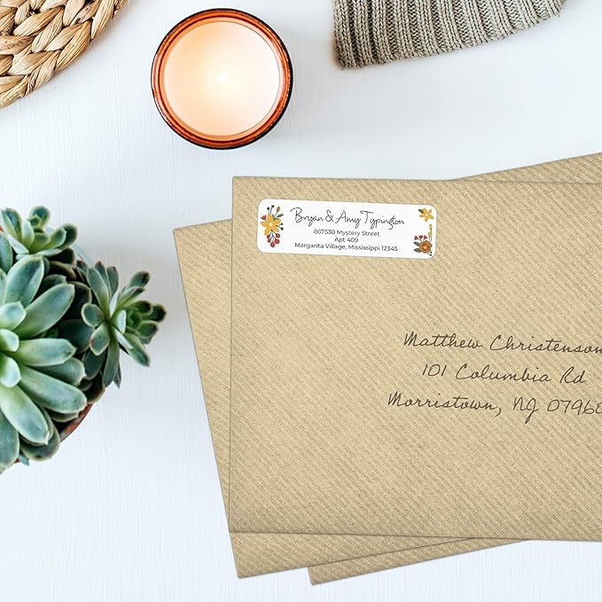 Retro Floral Rolled Address Labels/Roll of 500 Personalized Return Address Labels/Designer Return Address Stickers in Elegant Plastic Dispenser