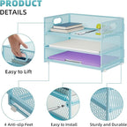 Marbrasse 3 Tier Paper Organizer Letter Tray, Mesh File Organizer with Handle, Paper Sorter Desk Organizer for Home Office Supplies - 2p Blue