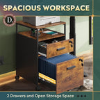 DEVAISE 2 Drawer File Cabinet with Lock and Charging Station, Wood Filing Cabinet fits A4 or Letter Size, Mobile Printer Stand with Open Storage Shelf for Home Office, Rustic Brown