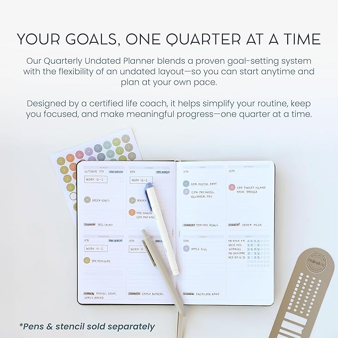 Quarterly Undated Planner - Goal Setting And Weekly Planner, Productivity Tools, Time-Management, Habit Tracker, Navy