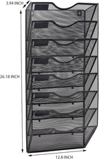 EASEPRES 8 Pocket Mesh Hanging Wall File Organizer, Wall Mounted Mail Paper Document Folder Holder, Clipboard Storage Organization Magazine Rack with Nametag Label for Office Home School, Black