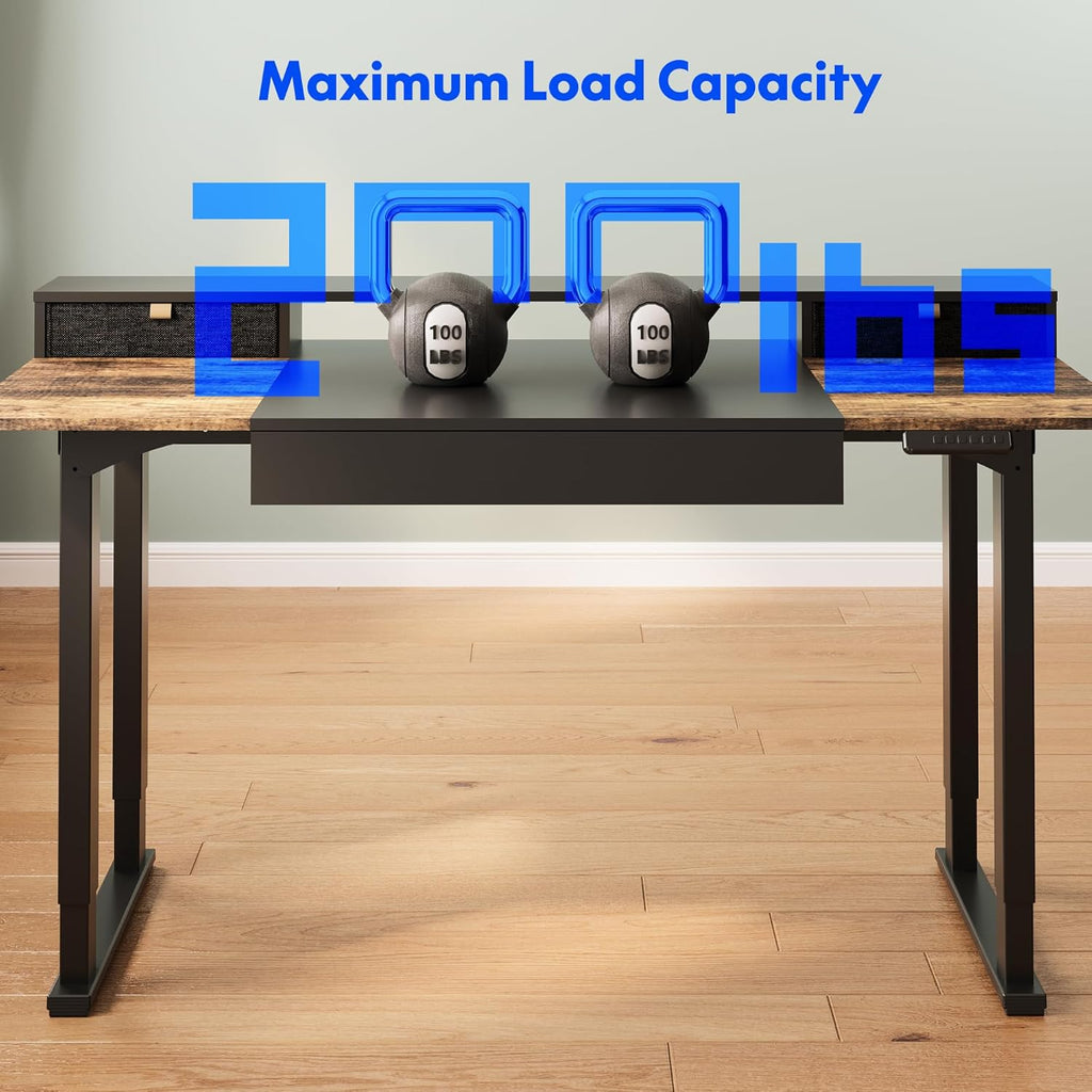 FLEXISPOT 4-Leg Standing Desk with Storage 71x32 in Electric Adjustable Height with 3 Drawers & Shelving Home Office Workstation (Black + Special Walnut Top)