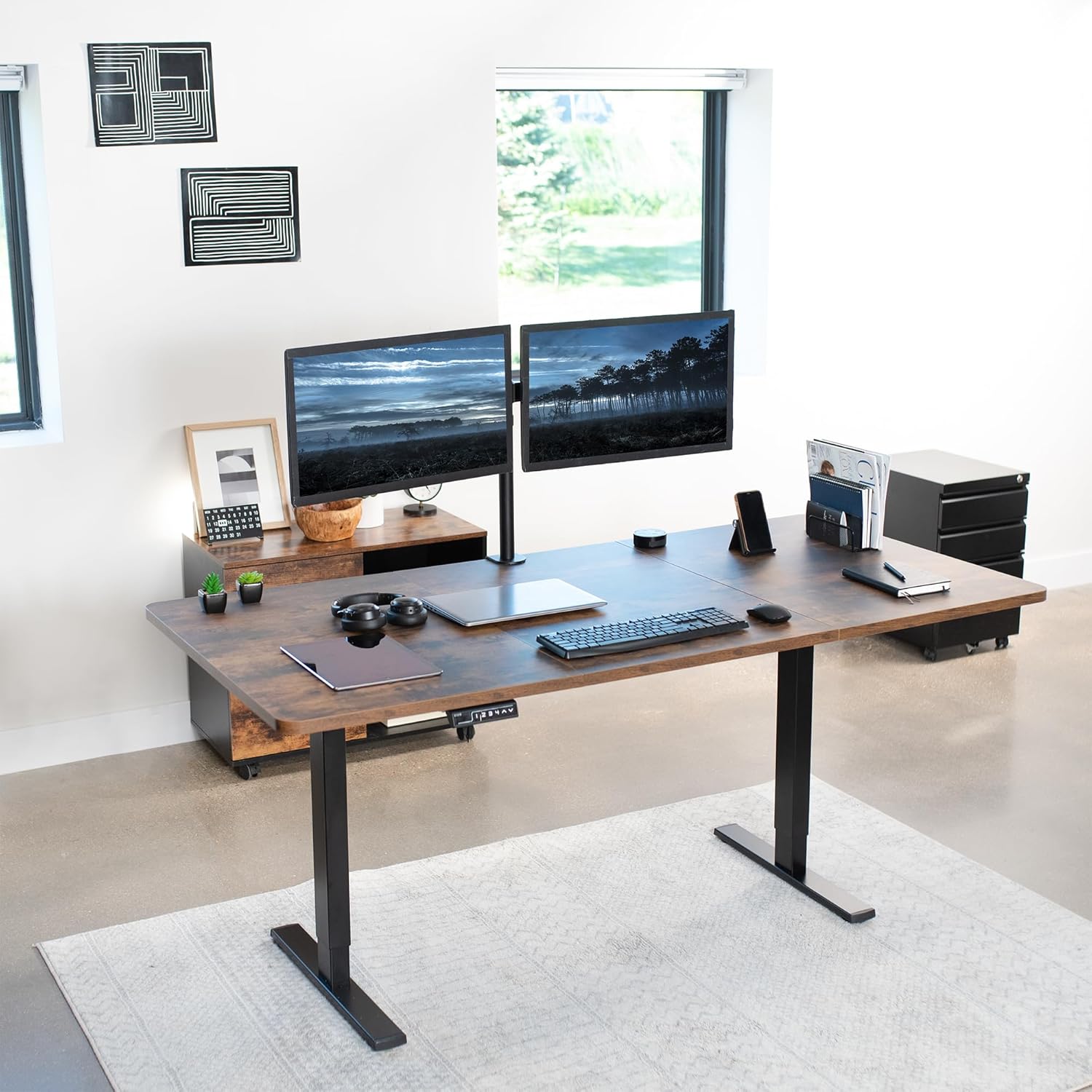 VIVO Electric 71 x 36 in Rustic Standing Desk, Memory Height Adjustment, 1B Series, Vintage Brown Top Black Frame, DESK-KIT-1B7N-36