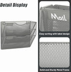 EASEPRES 3 Pocket Mesh Hanging Wall File Organizer, Wall Mounted Mail Paper Document Folder Holder, Clipboard Storage Organization Magazine Rack with Nametag Label for Office Home School, Gray