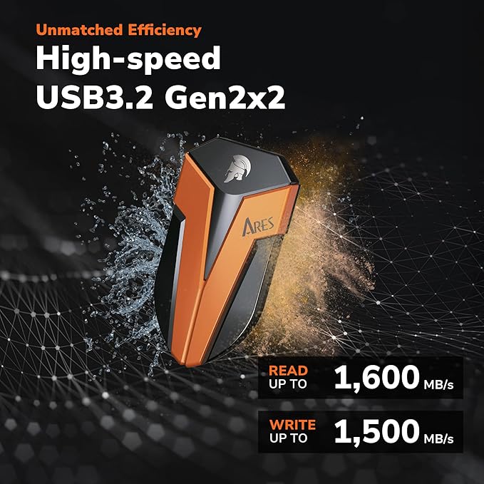 DATO External SSD 4TB, External Solid State Drive Portable SSD External USB 3.2 Gen 2x2 Type-C OTG Supported Compatible with PS5 and Xbox, up to 1600/1500 MB/s IP67 Waterproof - ARES Amber Shield