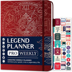 Legend Planner PRO – Deluxe Weekly & Monthly Life Planner to Increase Productivity and Hit Your Goals. Time Management Organizer Notebook – Undated – 7 x 10" Hardcover + Stickers – Wine Red