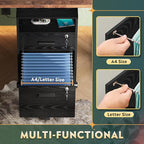 DEVAISE 2 Drawer File Cabinet with Lock and Charging Station, Wood Filing Cabinet fits A4 or Letter Size, Mobile Printer Stand with Open Storage Shelf for Home Office, Black