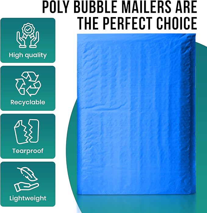 Levex - #0 6" x 10" [5 Pack] Blue Poly Bubble Mailers, Padded Envelope Mailers, Packing Envelope & Mailing Bags for Shipping
