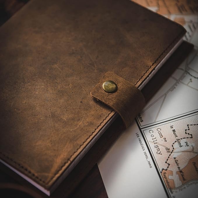 Refillable Leather Journal | Premium Lined A5 Notebook Cover | 200 Ruled Writing Pages | Card Holder Slot | Leather Bound Journals for Men & Women, Best Gift Travel Diary, Cool Planner