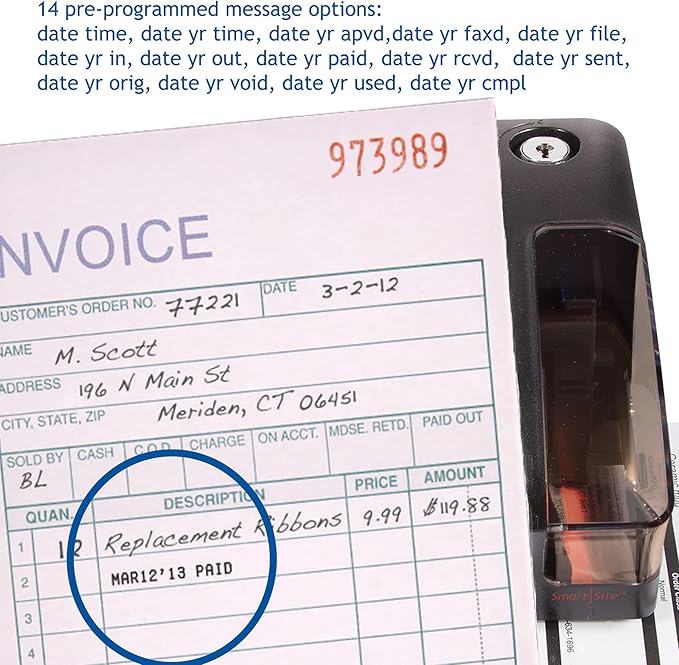 Pyramid Time Systems - 3600SSK1 Smart SiteTime Clock and Document Stamp with SmartSite LED Alignment and Tri-View Window - Includes 125 Time Cards, Time Card Rack, Ribbon, 2 Security Keys