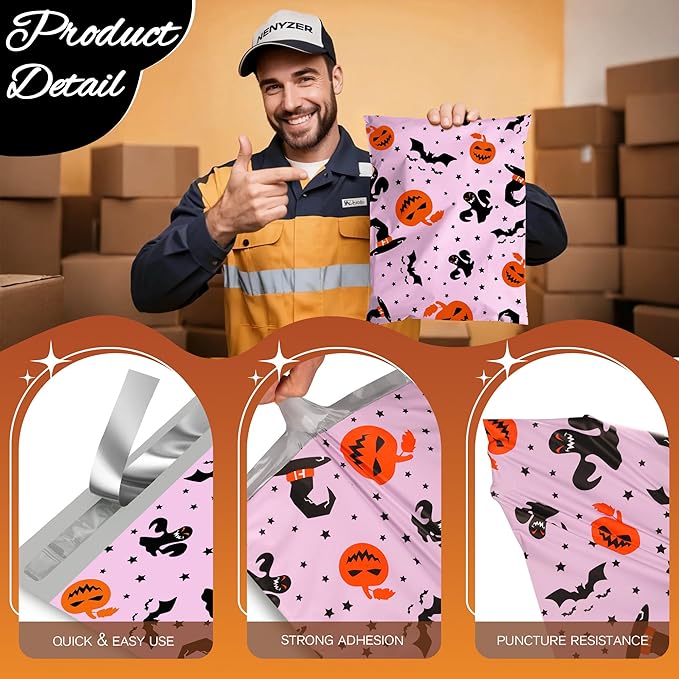 Halloween Poly Mailer 10x13 Inch 100 Pcs, Waterproof Shipping Bags for Clothing, Tear-Resistant Mailier Bags, Strong Mailing Bags with Self-Seal - Purple