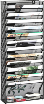 EasyPAG 14 Tier Wall File Holder with Flat Tray, Black | Easy Assemble Mesh Desk File Organizer | 13-Folder Paper Storage | Replaceable Classify Labels | Space Saving Mail Organizer for Office Home