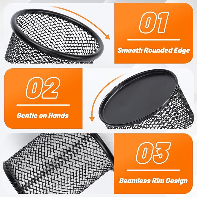 Segarty Pen Holder, 6 Pack Round Black Pen Cup Holder for Desk, Wire Mesh Pencil Containers Set for Office Supplies, School Maker, Home Desktop Accessories Organizer, Makeup Brush