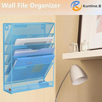 Kuntine.B Wall File Organizer Office Hanging Magazine Holder Wall File Organizer for Office Home (Blue, 6 Tier)