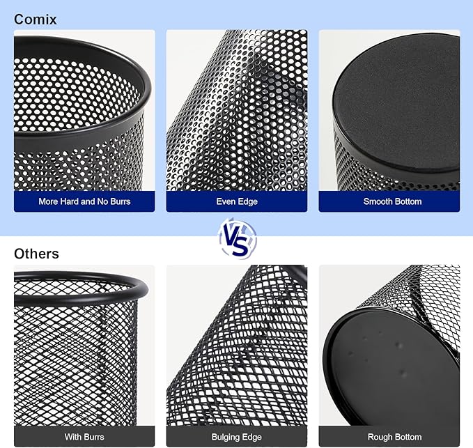 Comix Pen Holder Desk Organizer, Wire Mesh Pencil Cup with Foam Pad and Non-Slip Bottom Office Supplies Desk Accessories for Home Office School, 2 Packs
