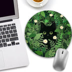 Black Cat Floral Mouse Pad, Small Round Mouse Pads for Desk, Cute Mini Travel Mousepad for Wireless Computer Laptop, Office Desk Accessories, 8.6 x 8.6 inch