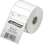 3" x 1" Thermal Labels | 4 Rolls | 5240 Labels | fits Zebra, Munbyn, Rollo, Godex, Arkscan, iDPRT, Offnova Thermal Label Printers and More | Blank White Adhesive Stickers by Ecotherm