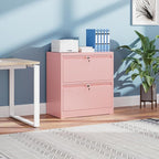 Metal 2 Drawer Lateral File Cabinet with 2 Lock - Wide Filing Cabinet for Letter/Legal/F4/A4 Hanging Files - Includes Business Card Holder,Home Office School Storage,Pink