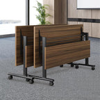 Folding Conference Table, Modern Large Conference Room Tables with Flip-Top Design, Foldable Conference Table Meeting Table with Wheels, Mobile Seminar Training Tables for Office Classroom (2, Walnut)