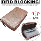 Easyoulife Genuine Leather Credit Card Holder Zipper Wallet With 26 Card Slots