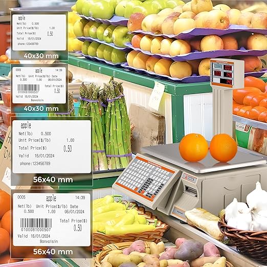 Bonvoisin Label Printing Scale 66lbs Capacity Price Computing Scale Pole Display with Label and Receipt Printer Commercial Barcode Scale for Retail Store, Supermarket and Farm