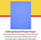 School Smart Railroad Poster Board Paper, 22 x 28 Inches, 4-Ply, Assorted Colors, Pack of 25