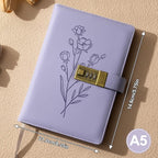 Lock Diary for Women Diary with Lock for Girls A5 Leather Locked Journal 260 Pages 100 GSM Refillable Journal with Lock for Teens Secrets Flower Journals with Combination Passwords, 5.7"x8.3", Purple