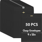 Geyee 50 Pcs 9 x 12 Inch Black Clasp Envelopes Letter Size Mailing Envelopes with Clasp Closure for Filing Storing Documents Office Home Business School
