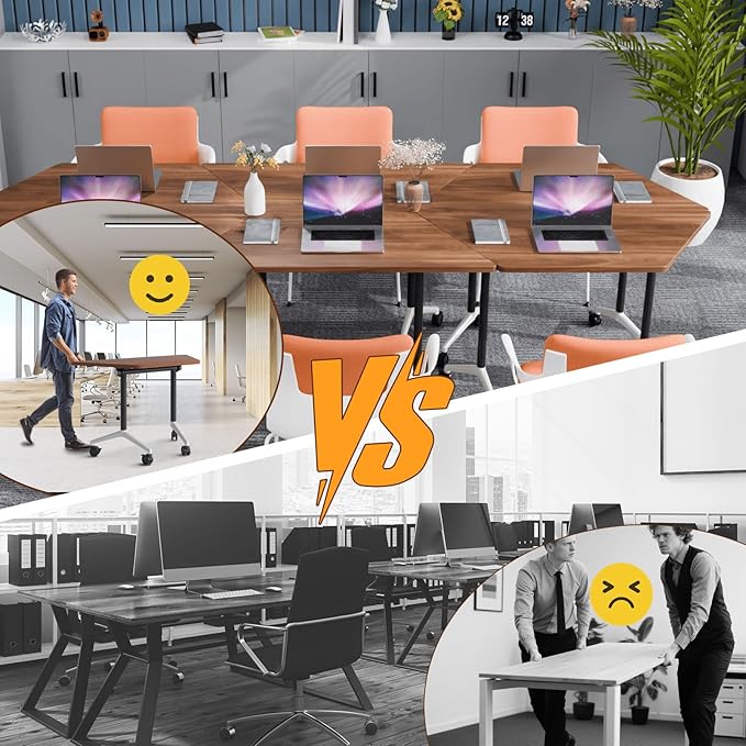 Conference Table, Folding Conference Desk Modern White, Seminar Table with Wheels, 2-10 People for Office, Meeting Break Room (2, 1915TXH, 47IN)