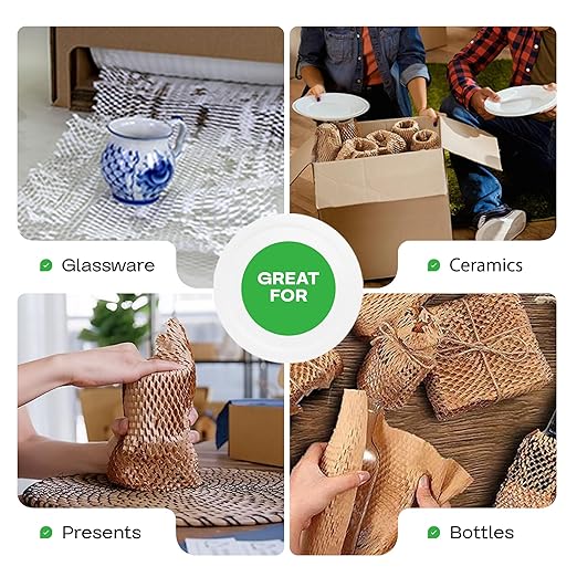 IDL Packaging 15.25" x 300' Refill Roll (Pack of 4) for MP-300W HexcelWrap Honeycomb Packing Paper Station, White - Natural Kraft Paper with Interlocking Slit Design for Shipping and Moving