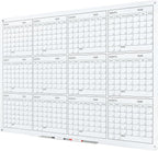 J&J worldwide Glass Whiteboard Yearly Calendar - 35" X 47" Large Wall Whitrboard - White Board Dry Erase Planner for Wall Home, School, Office