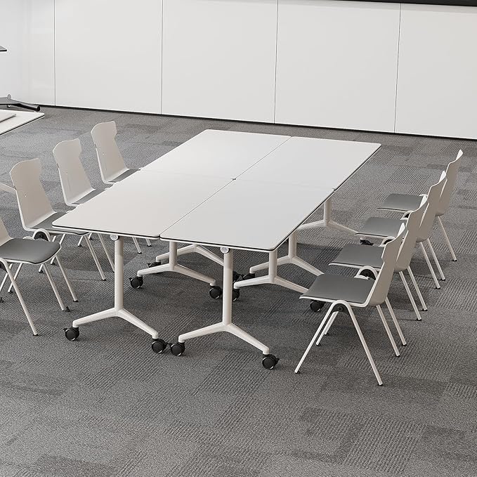 Folding Conference Room Tables 6 Pack, Foldable Modern Mobile Meeting Table Desk Training Table 6FT Large Rolling OfficeTable for Conference Training Classroom (4, 55" * 23.6" * 29.5")
