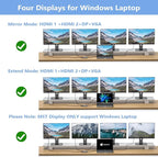 USB C Docking Station Dual Monitor Adapter for Dell HP, Laptop Docking Station 3 Monitors Quad Display USB C Hub Dongle to 4K HDMI+DP+VGA,3 USB2.0,100W PD,8 in 1 Thunderbolt Dock for Lenovo,Surface