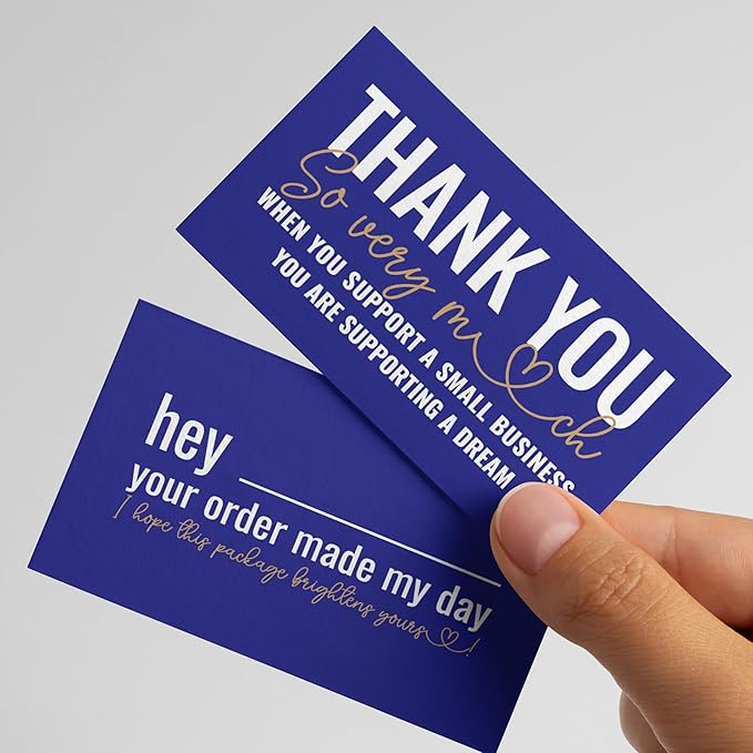 ITZAMNA Thank you for supporting small business cards Customer appreciation note cards Pink Script with Heart Pack of 100 Blue