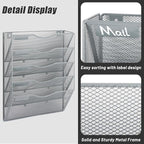 EASEPRES 5 Pocket Mesh Hanging Wall File Organizer, Wall Mounted Mail Paper Document Folder Holder, Clipboard Storage Organization Magazine Rack with Nametag Label for Office Home School, Gray