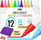 Anyo 12 Pack Window Markers for Cars, Liquid Chalk Markers with 6mm 3 in 1 Nib Bold Tip, Metallic & Neon Color Wet Erase Window Paint for Glass Washable, Glass, Mirror, Blackboard, Bistro, Menus