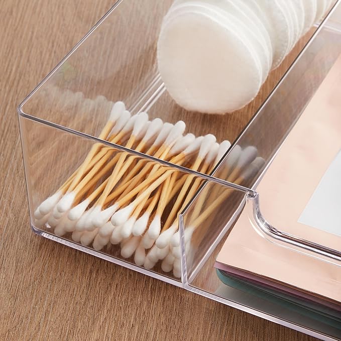 STORi STAX Plastic Stackable Organizer Divided Drawer in Clear | 12.5-inches Wide | 3-Compartments to Organize Office Desk Accessories, Pens, and Notepads| Made in USA